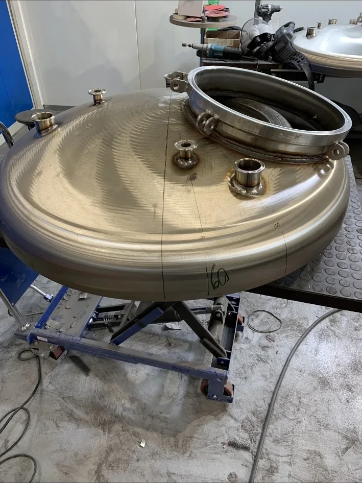 Fabricated stainless steel vessel before surface refinishing