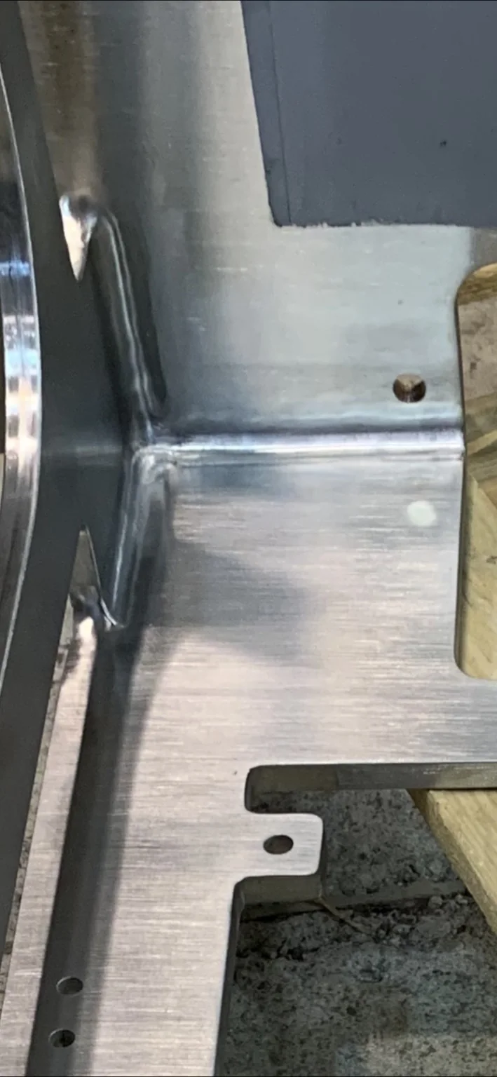 Stainless steel welded area after blending